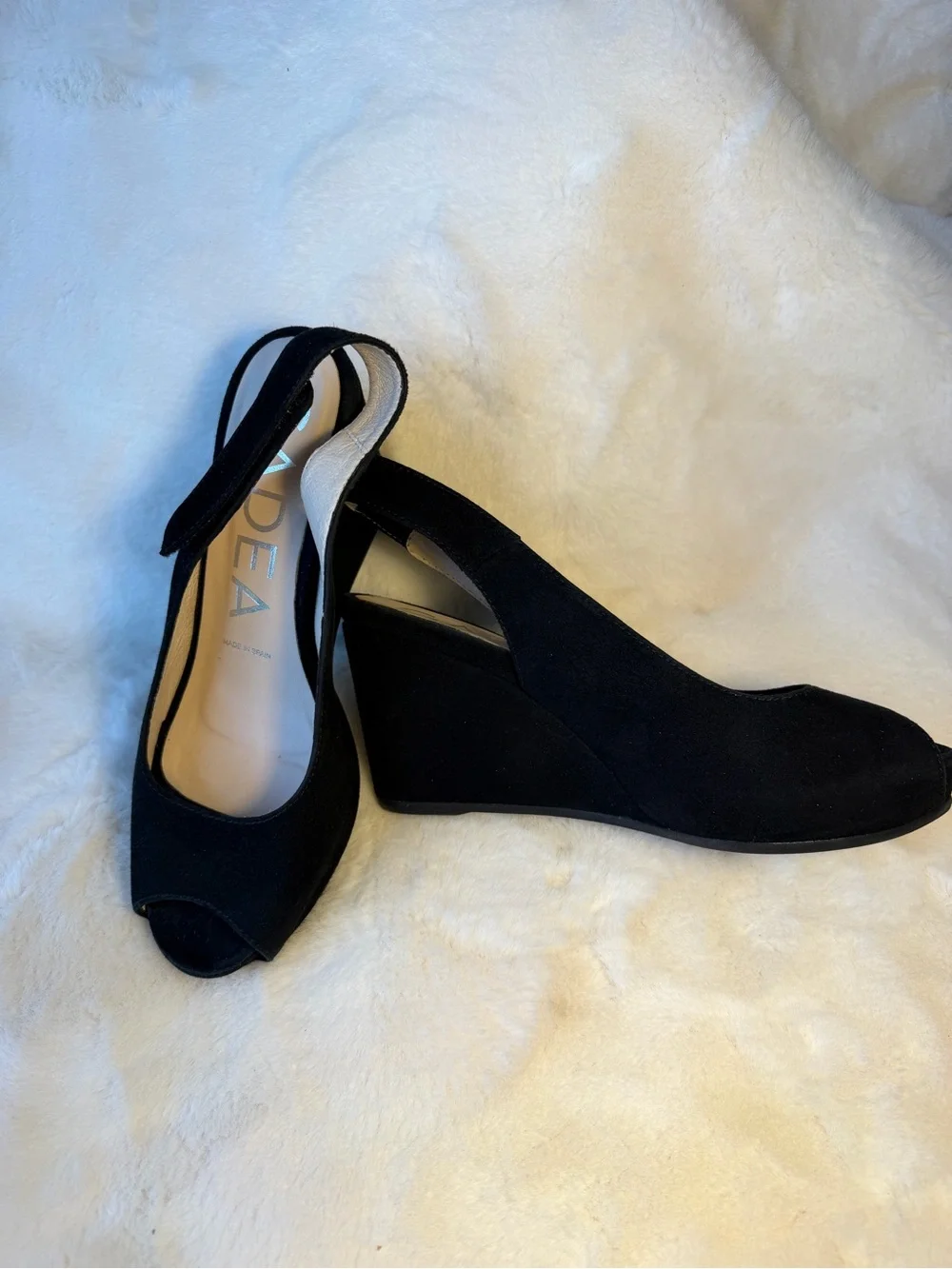 Gadea Black Women's Peep-Toe Wedge Slingback Shoes Size 37 (7)